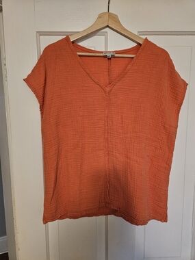 Lightweight 100% Cotton Textured V-Neck Salmon Women's Top